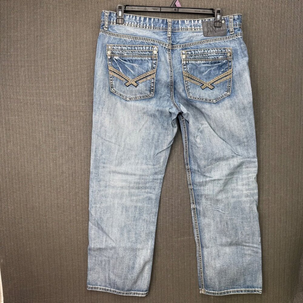 TK Axel Mens Size W 36 X L 30 Blue Relaxed Straight Fit Denim Jeans Light Wash